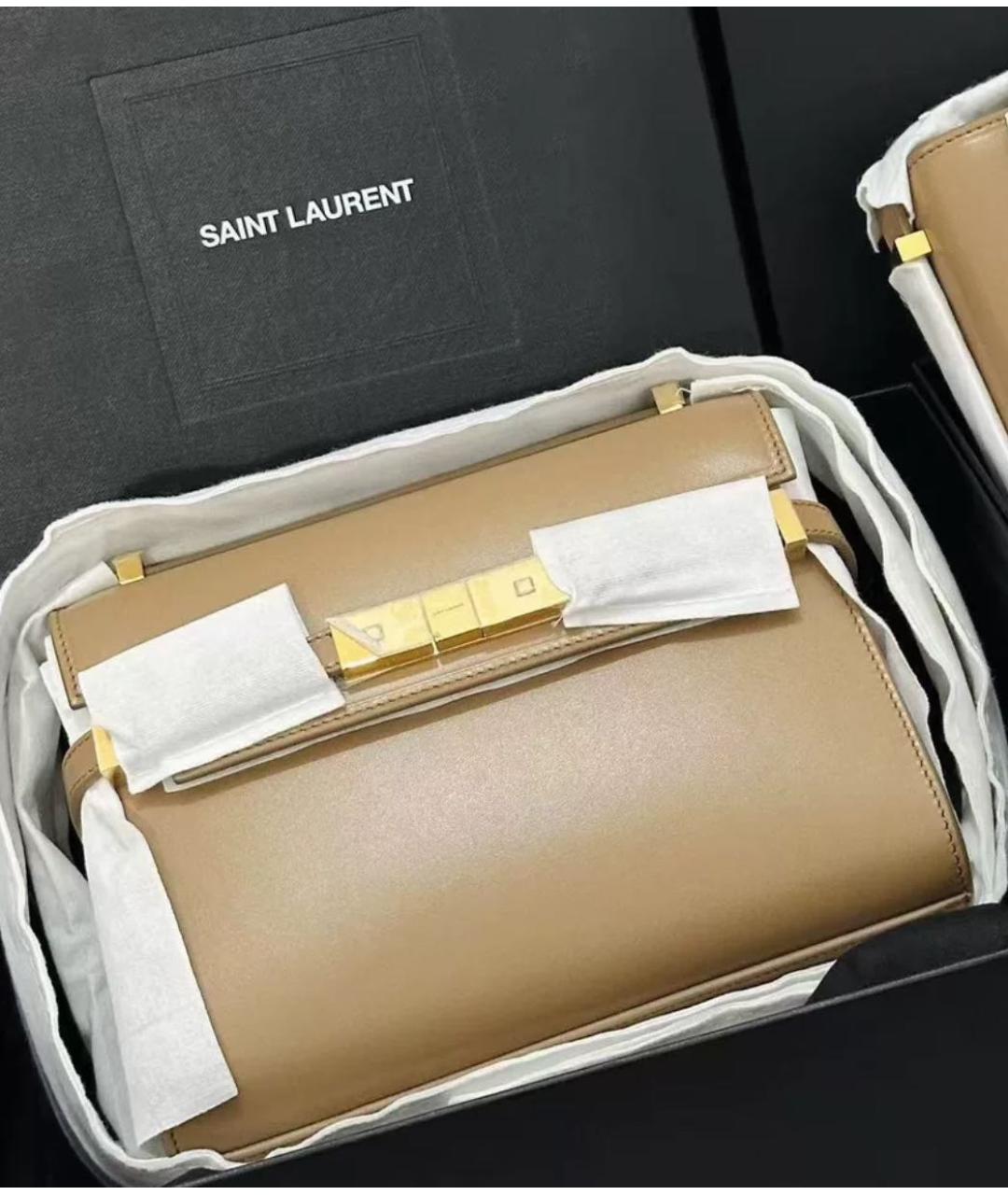SAINT LAURENT Горчичная кожаная сумка через плечо, фото 3
