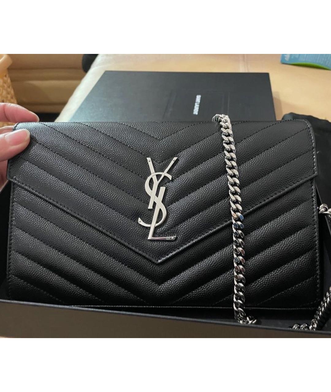 SAINT LAURENT Черная кожаная сумка через плечо, фото 3