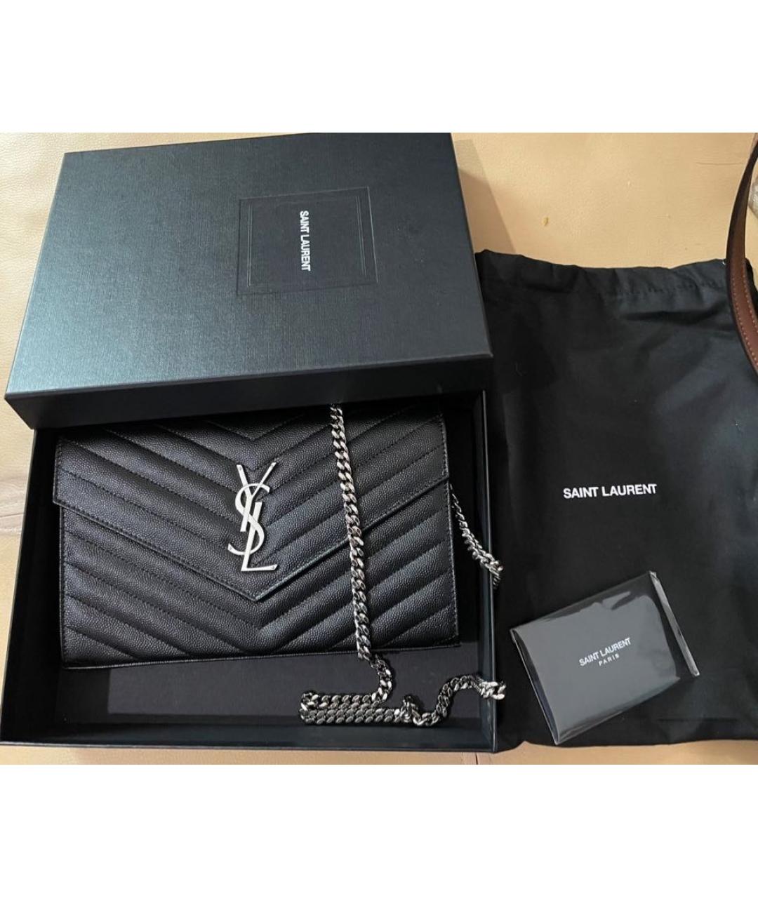SAINT LAURENT Черная кожаная сумка через плечо, фото 2