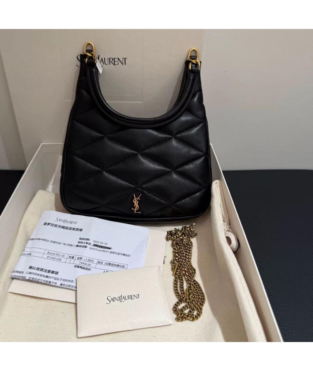 SAINT LAURENT Черная кожаная сумка с короткими ручками, фото 2