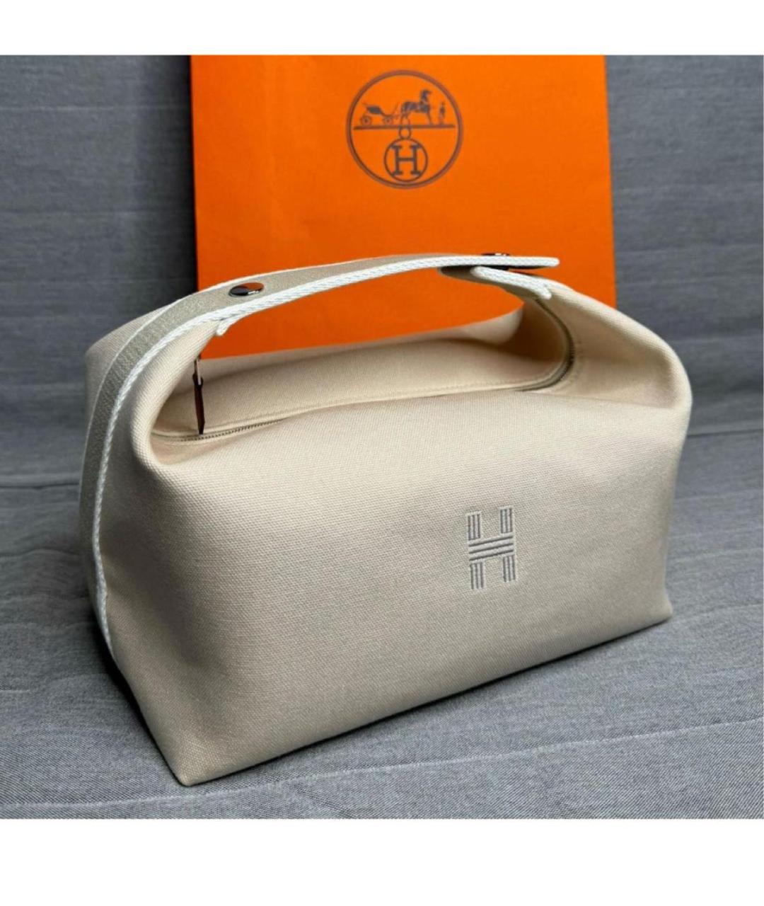HERMES Бежевая хлопковая косметичка, фото 2