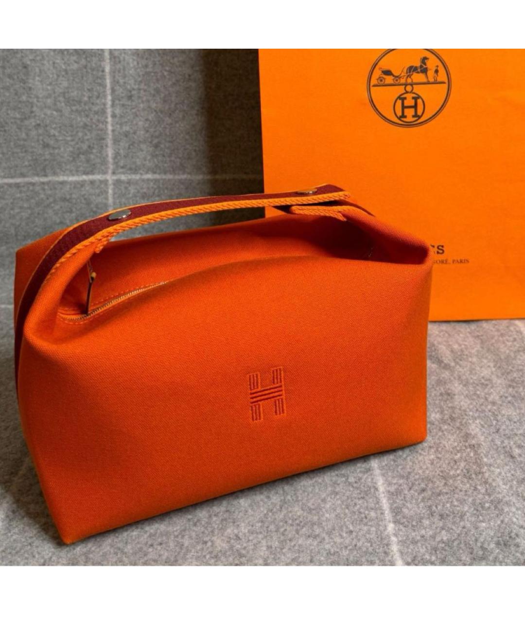 HERMES Оранжевая хлопковая косметичка, фото 2
