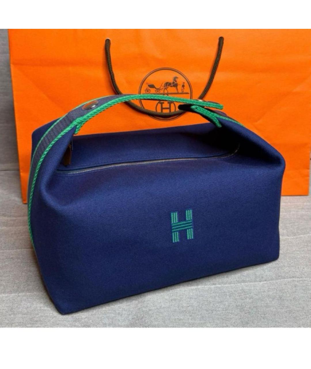 HERMES Синяя хлопковая косметичка, фото 2