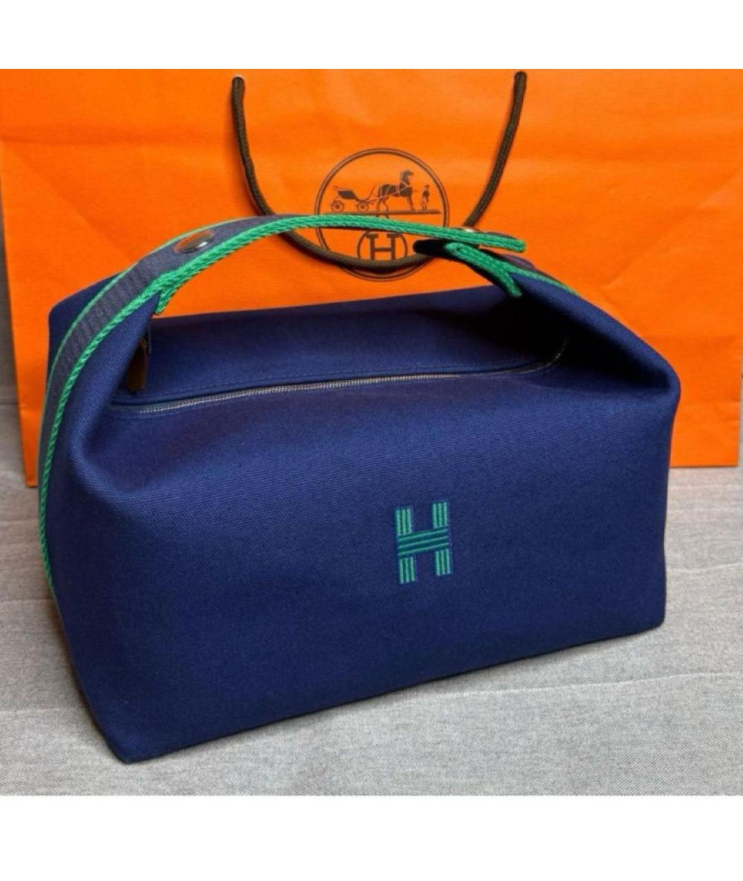 HERMES Темно-синяя хлопковая косметичка, фото 2