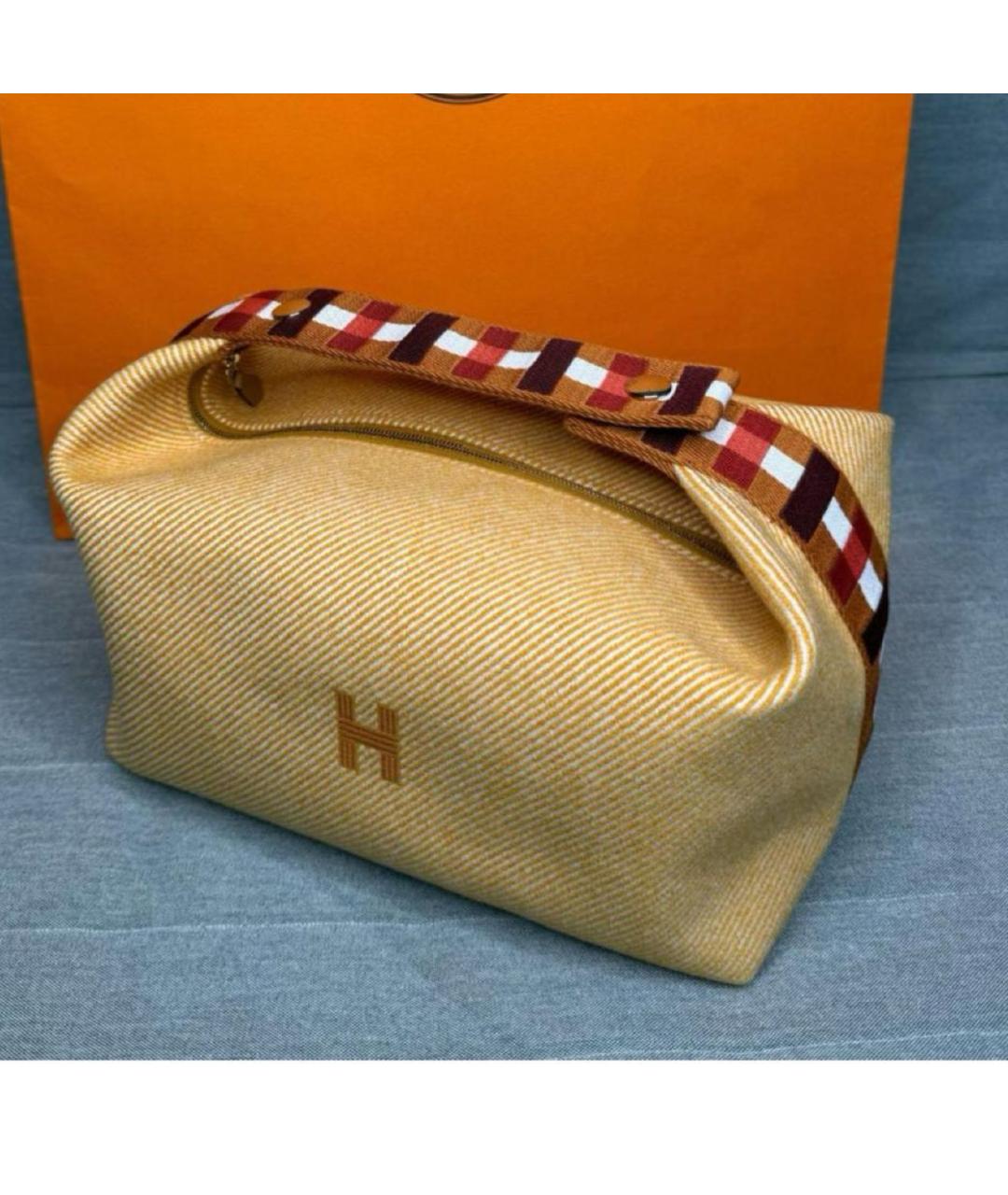 HERMES Оранжевая шерстяная косметичка, фото 3