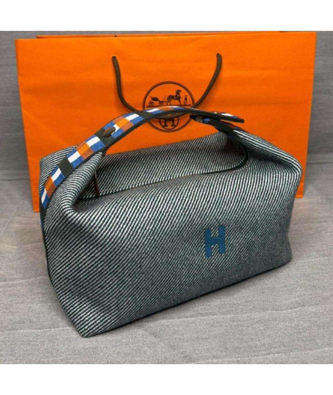 HERMES Синяя шерстяная косметичка, фото 2