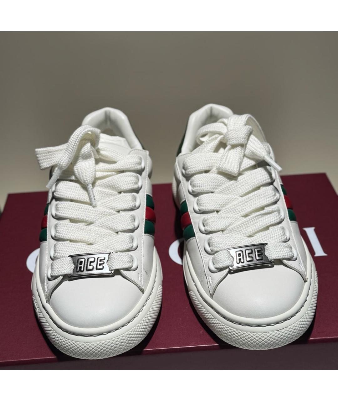 GUCCI Белые кожаные кроссовки, фото 4