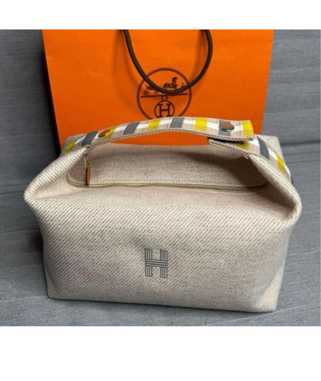 HERMES Бежевая шерстяная косметичка, фото 2