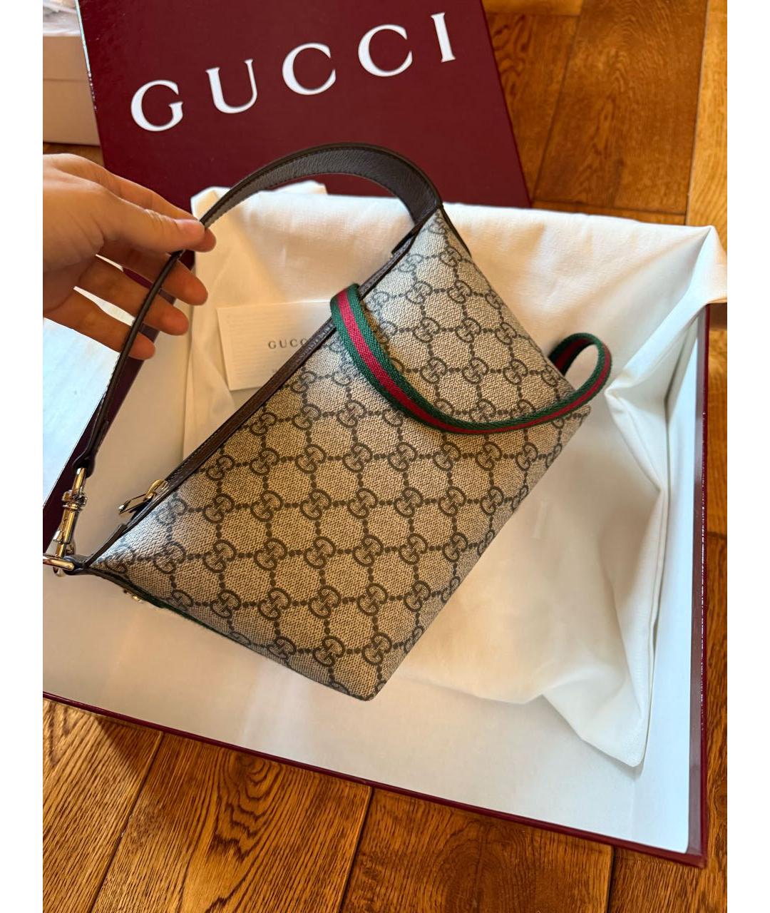 GUCCI Коричневая тканевая сумка через плечо, фото 7