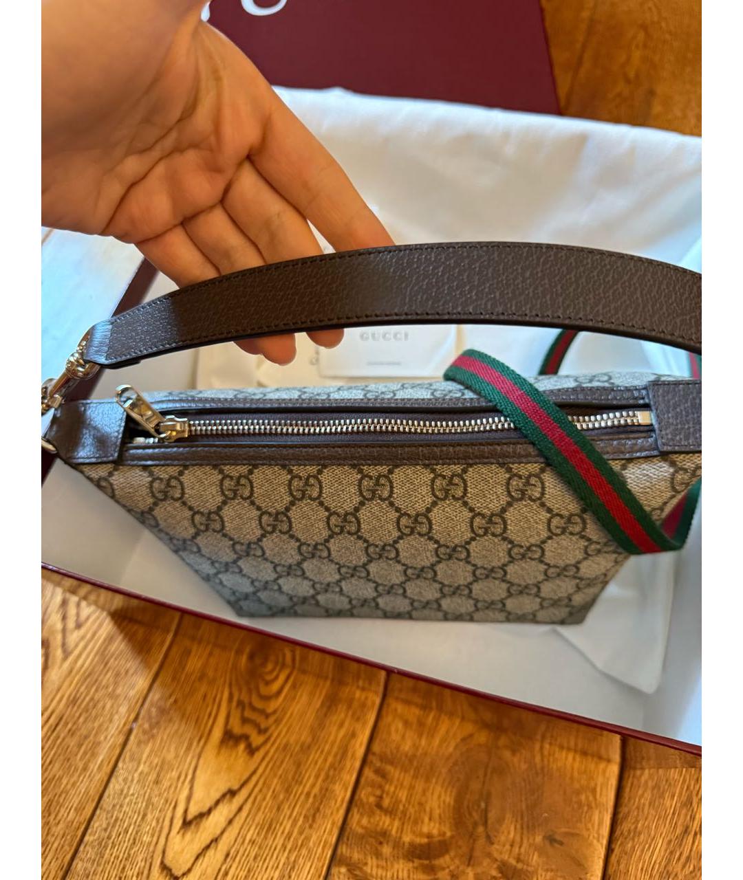 GUCCI Коричневая тканевая сумка через плечо, фото 6