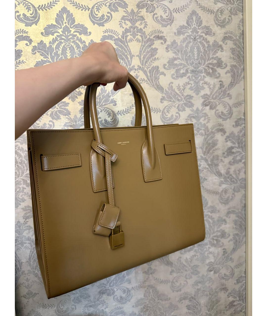 SAINT LAURENT Бежевая кожаная сумка тоут, фото 5
