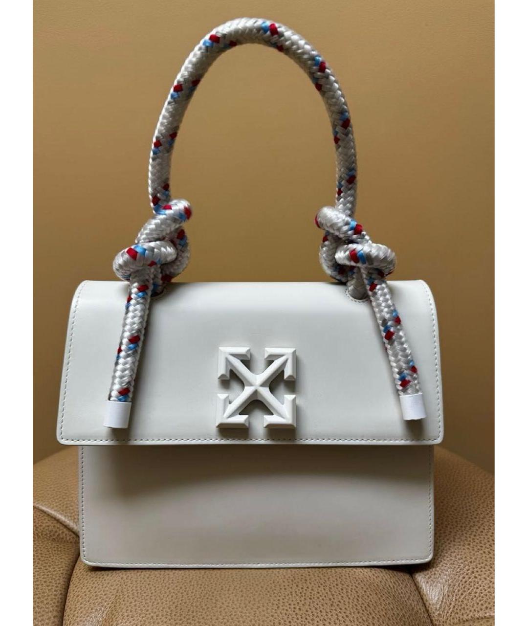 OFF-WHITE Белая кожаная сумка с короткими ручками, фото 7