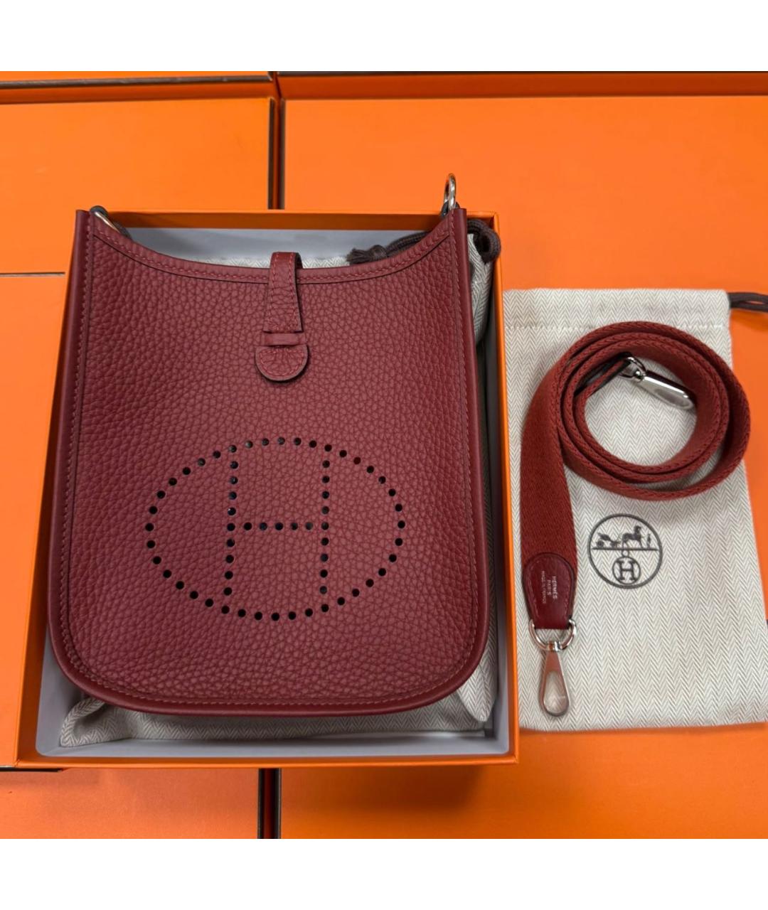 HERMES Бордовая кожаная сумка через плечо, фото 2
