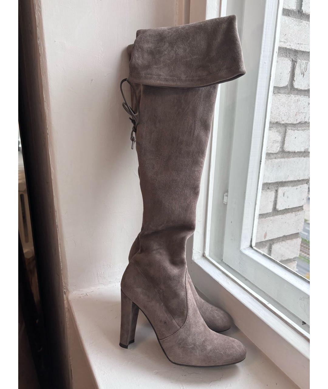 STUART WEITZMAN Бежевые замшевые ботфорты, фото 5