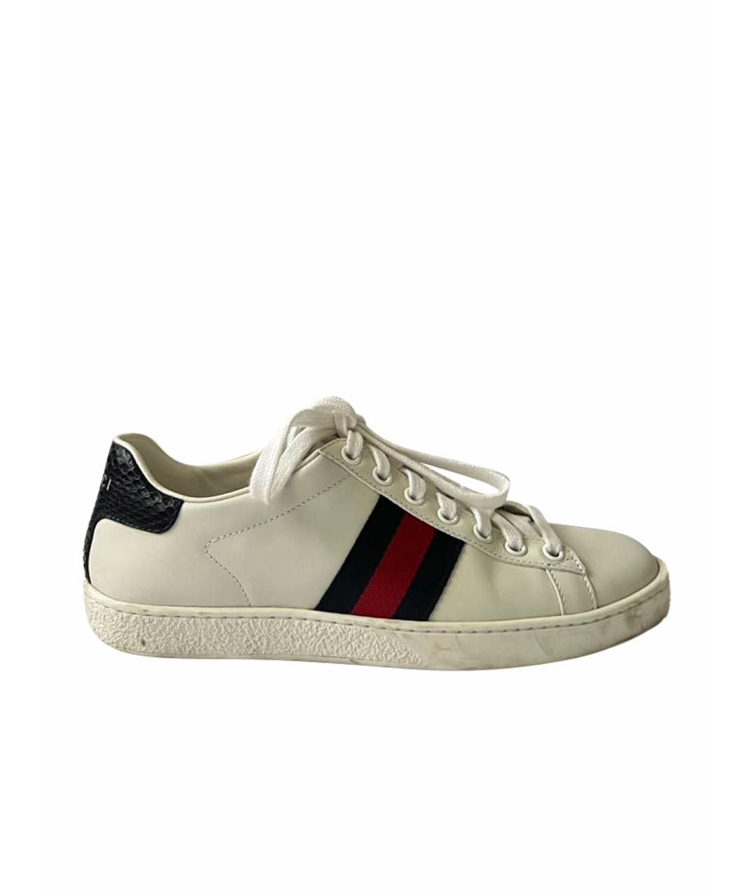 GUCCI Белые кожаные кеды, фото 1