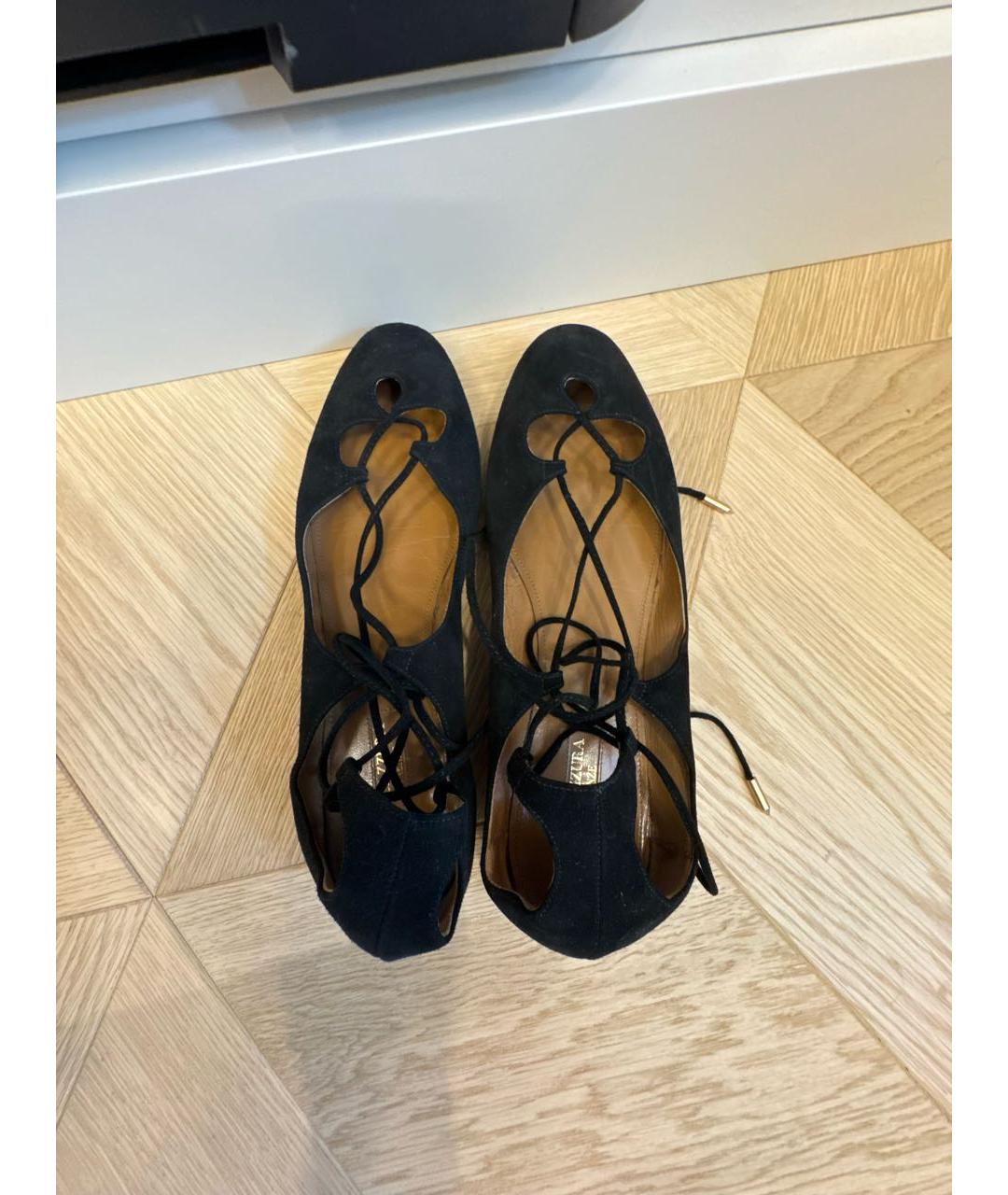 AQUAZZURA Черные замшевые балетки, фото 3