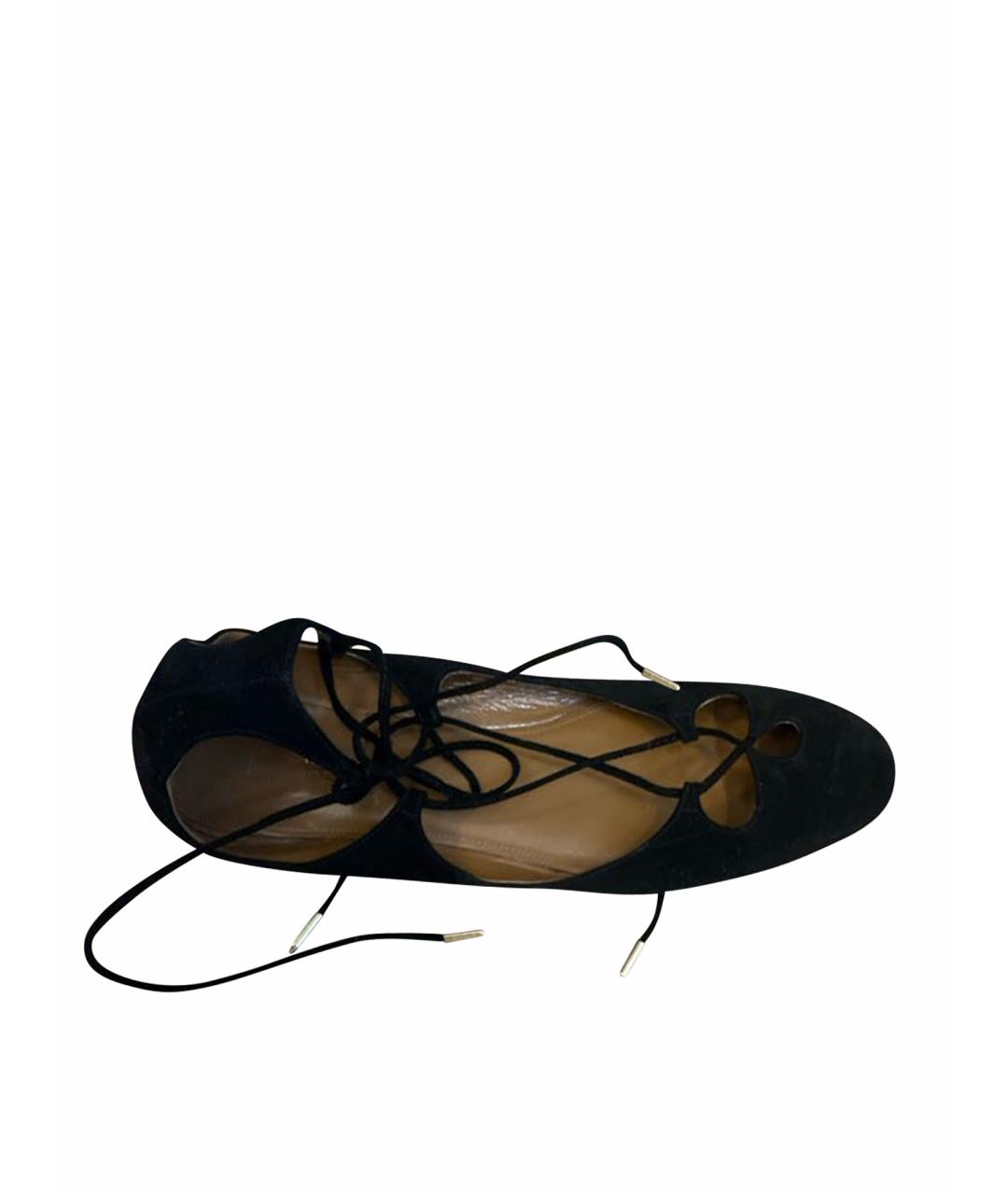 AQUAZZURA Черные замшевые балетки, фото 1