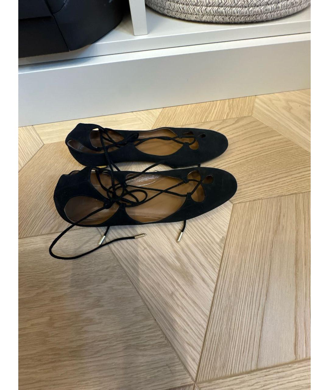 AQUAZZURA Черные замшевые балетки, фото 6
