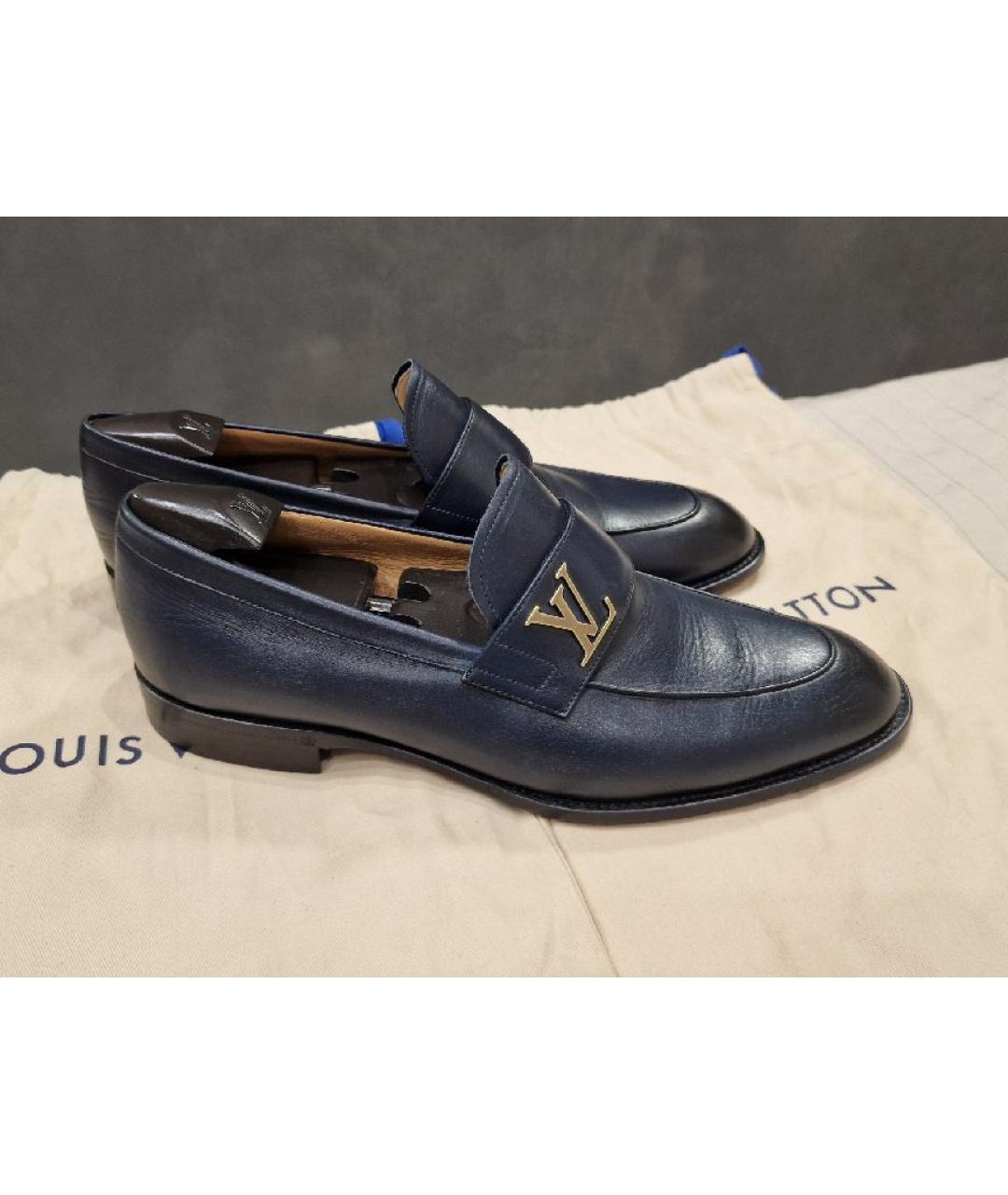 LOUIS VUITTON Темно-синие кожаные лоферы, фото 10