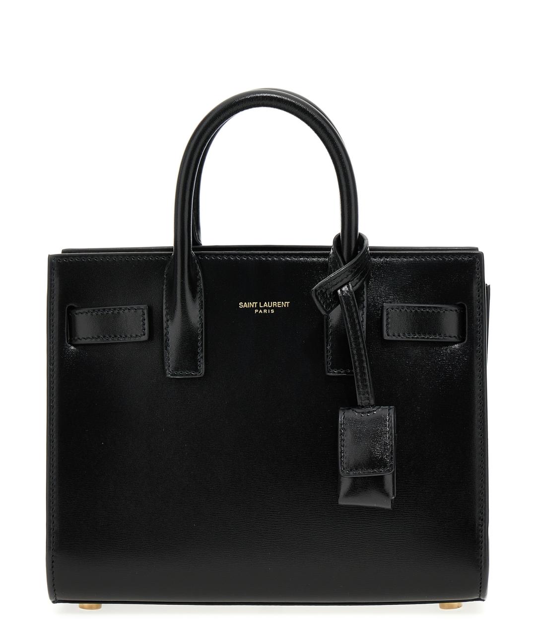 SAINT LAURENT Черная кожаная сумка тоут, фото 1