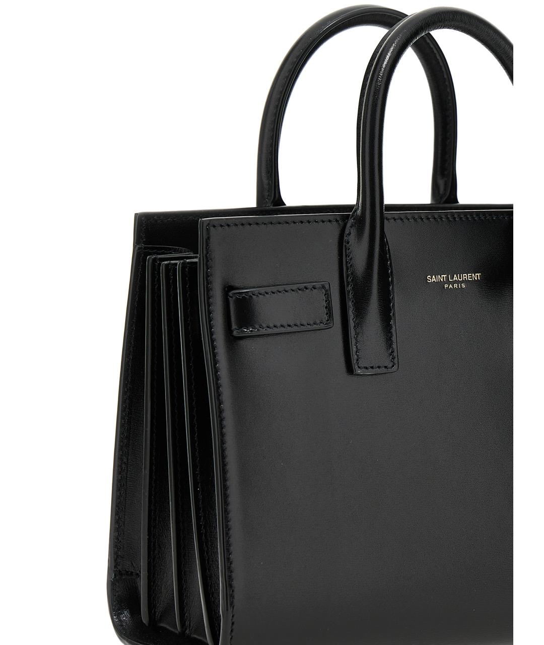 SAINT LAURENT Черная кожаная сумка тоут, фото 3