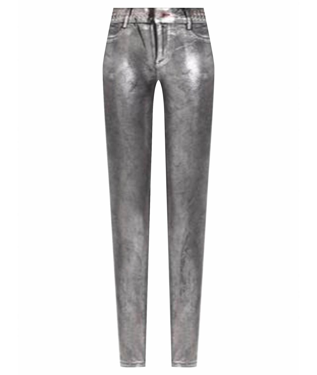 PHILIPP PLEIN Серебряные хлопко-эластановые джинсы слим, фото 1