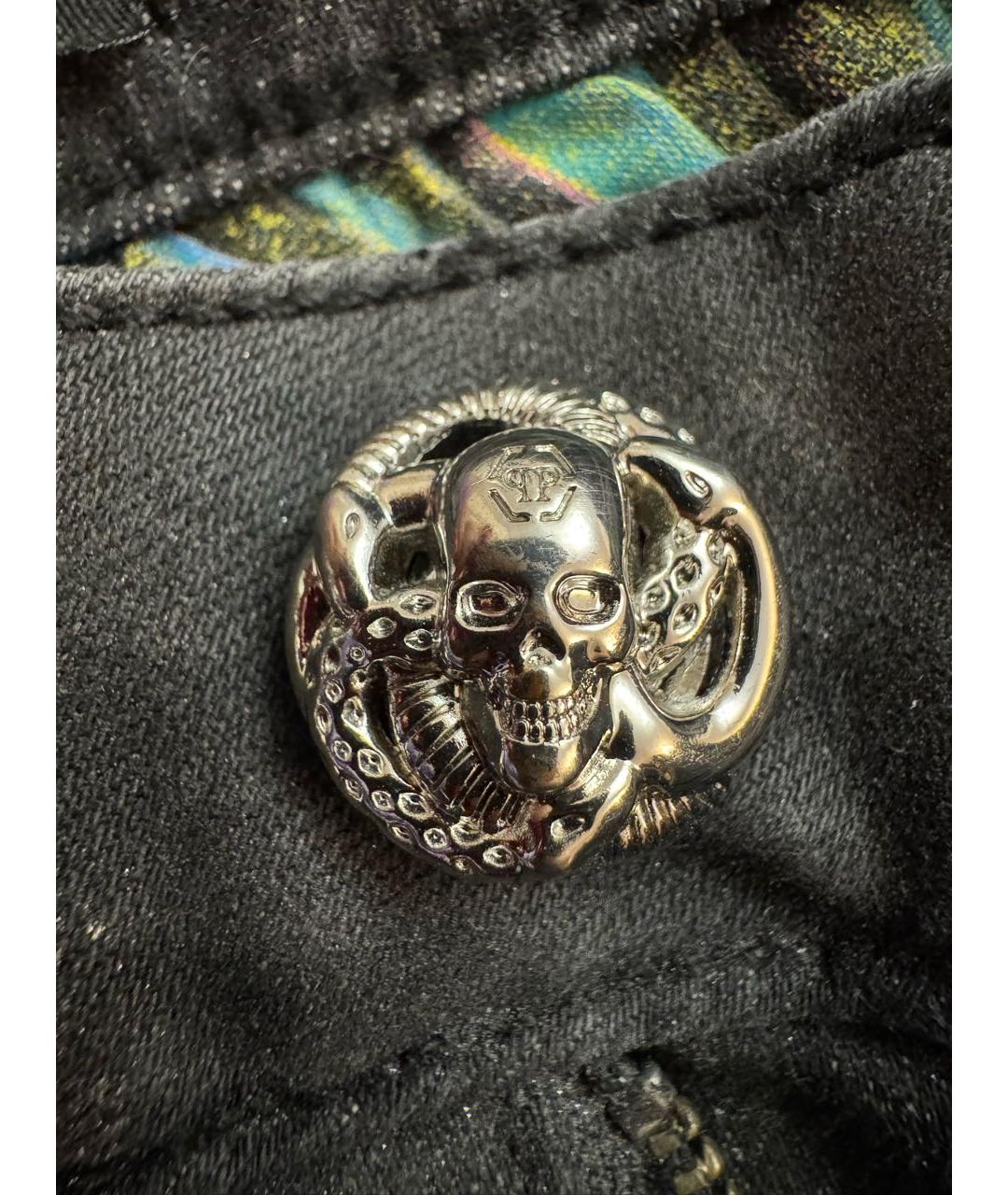 PHILIPP PLEIN Серебряные хлопко-эластановые джинсы слим, фото 5