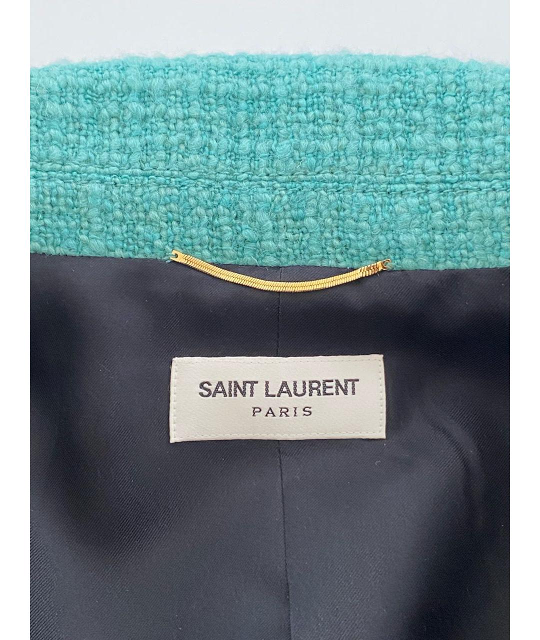 SAINT LAURENT Бирюзовый твидовый жакет/пиджак, фото 3