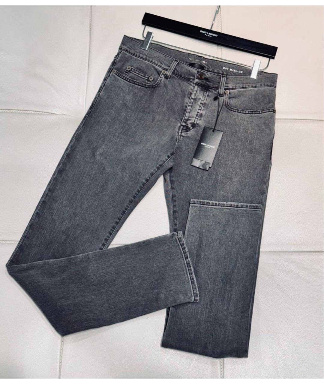 SAINT LAURENT Серые хлопковые прямые джинсы, фото 4