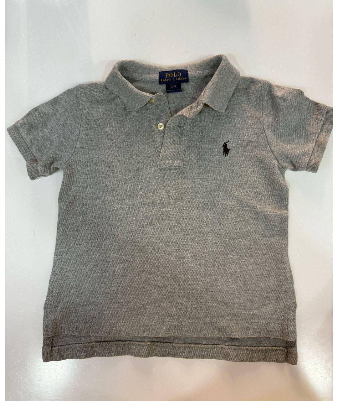 POLO RALPH LAUREN Серая хлопковая детская футболка, фото 3