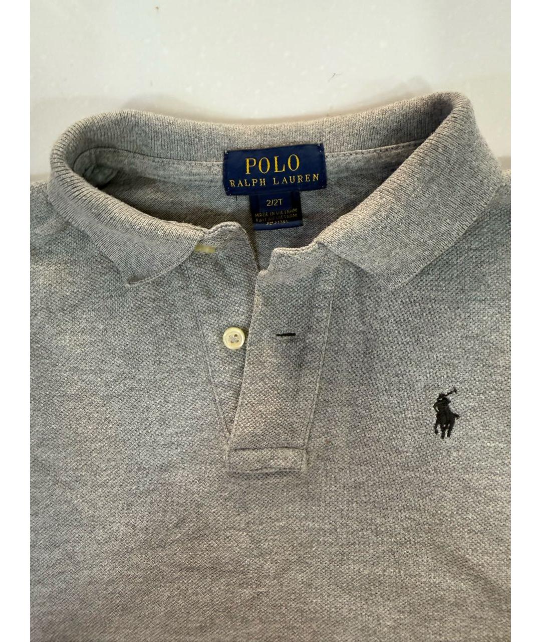 POLO RALPH LAUREN Серая хлопковая детская футболка, фото 2