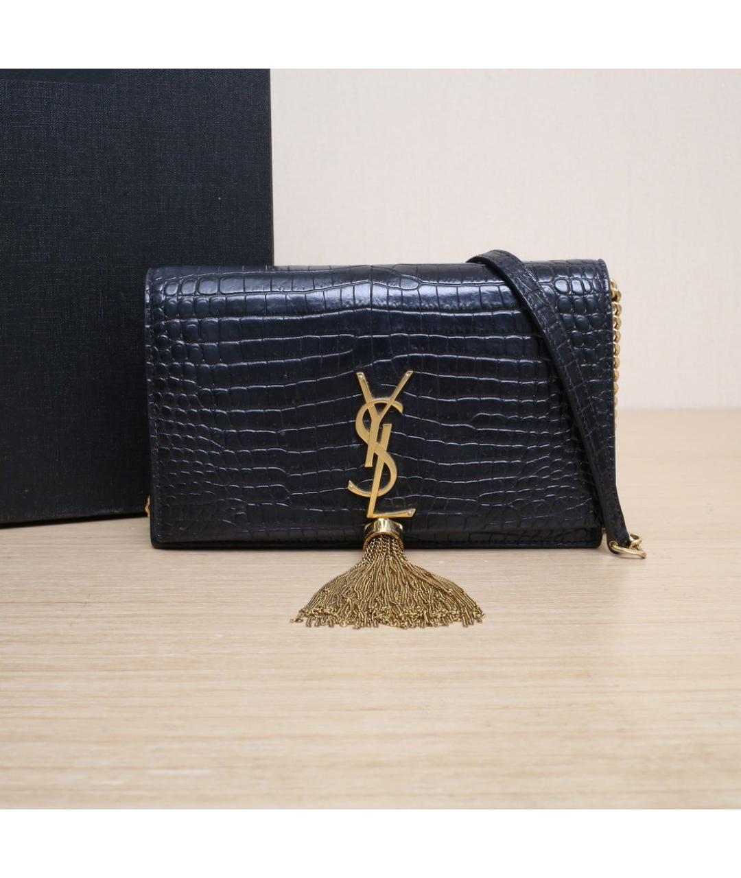 SAINT LAURENT Черная кожаная сумка через плечо, фото 2
