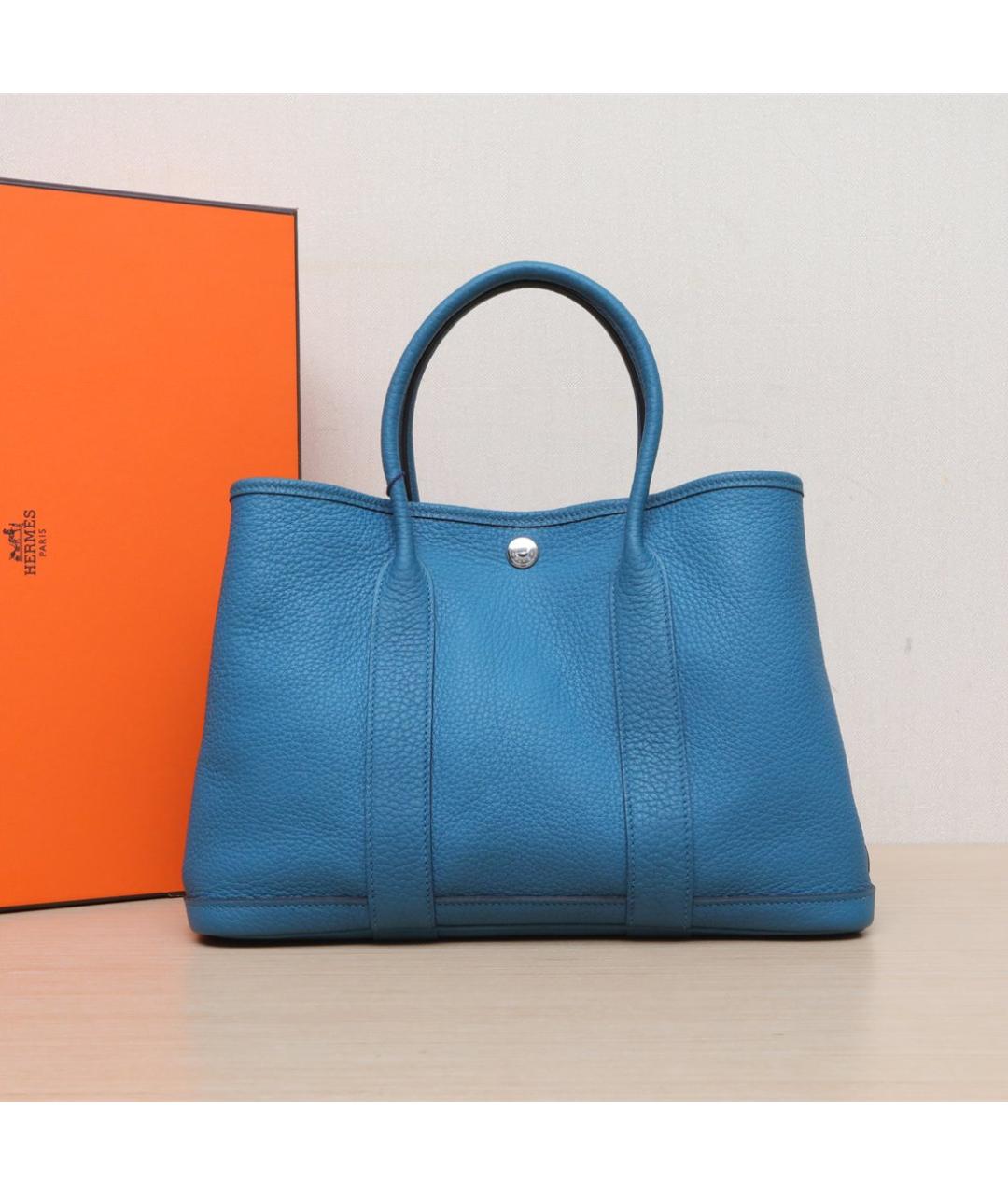 HERMES Голубая кожаная сумка тоут, фото 2