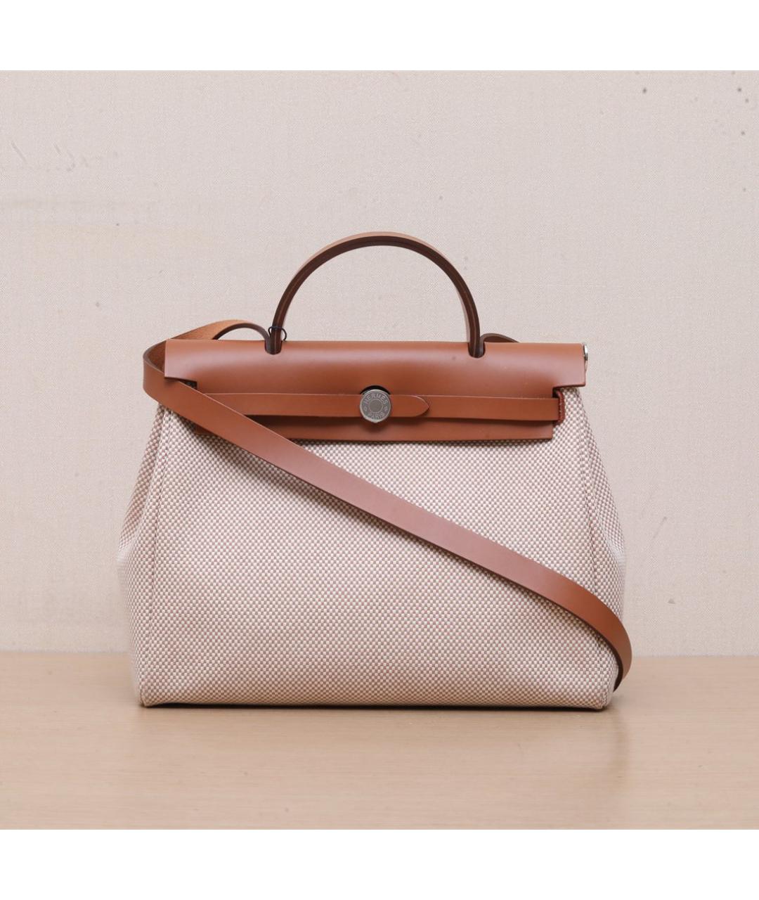 HERMES Бежевая тканевая сумка через плечо, фото 3
