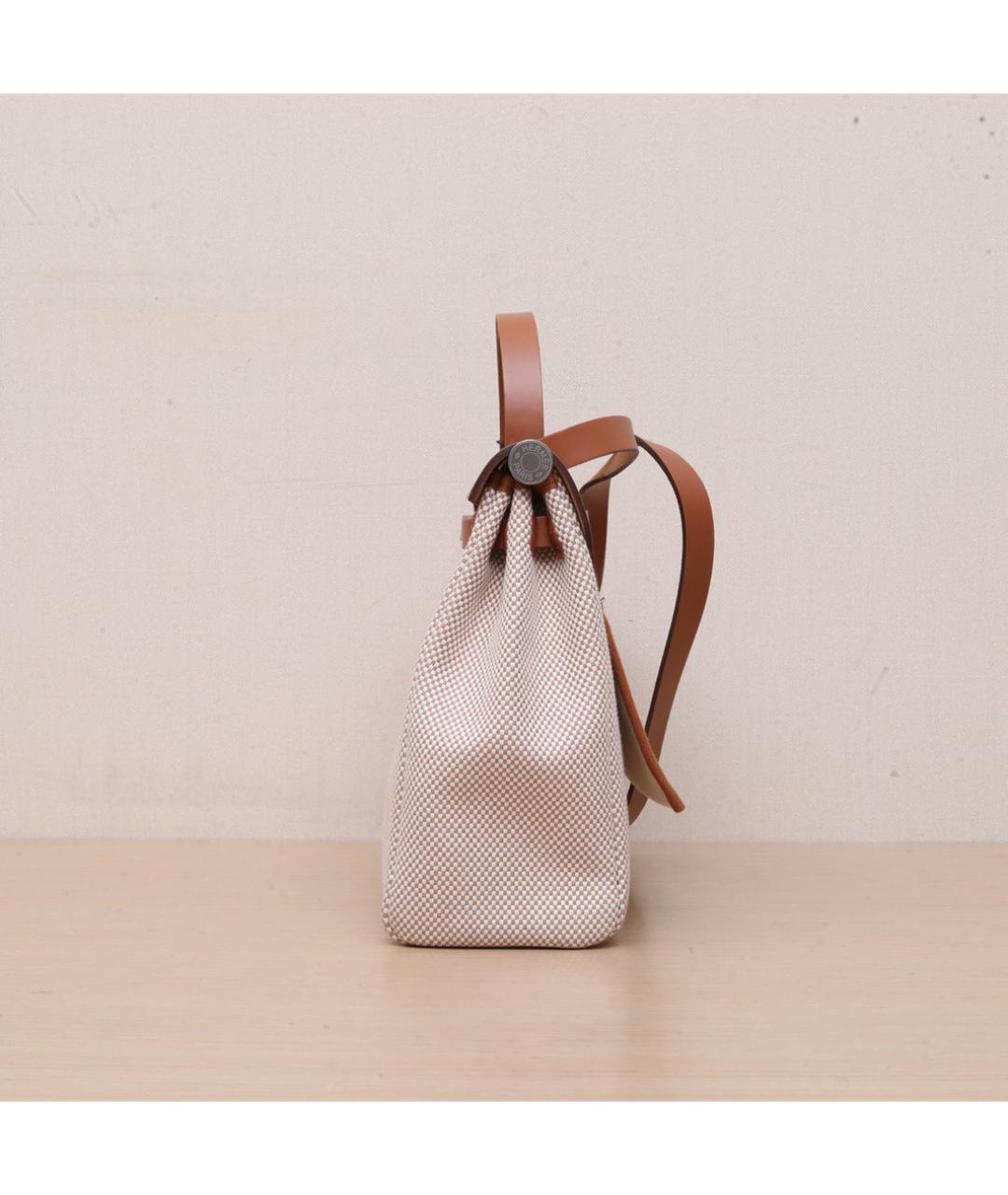 HERMES Бежевая тканевая сумка через плечо, фото 5