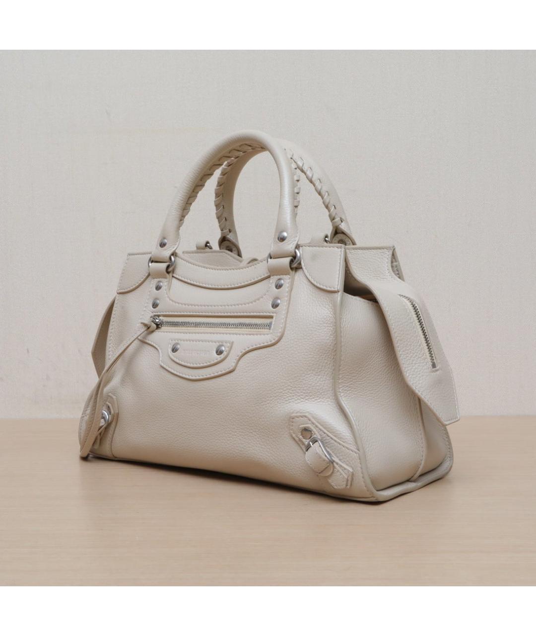 BALENCIAGA Бежевая кожаная сумка с короткими ручками, фото 4