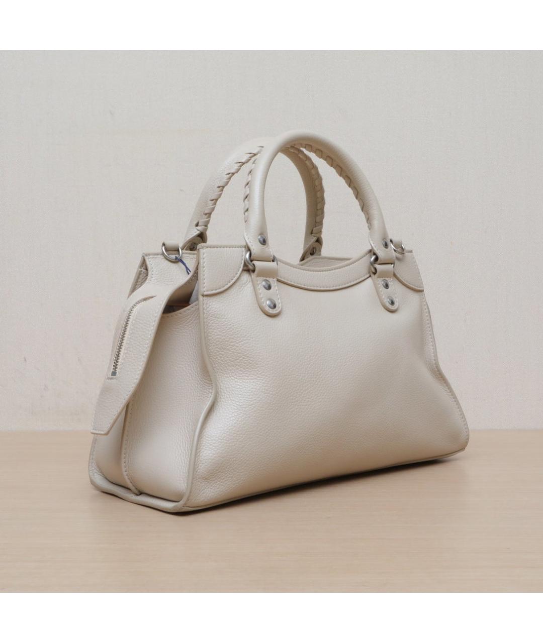 BALENCIAGA Бежевая кожаная сумка с короткими ручками, фото 6