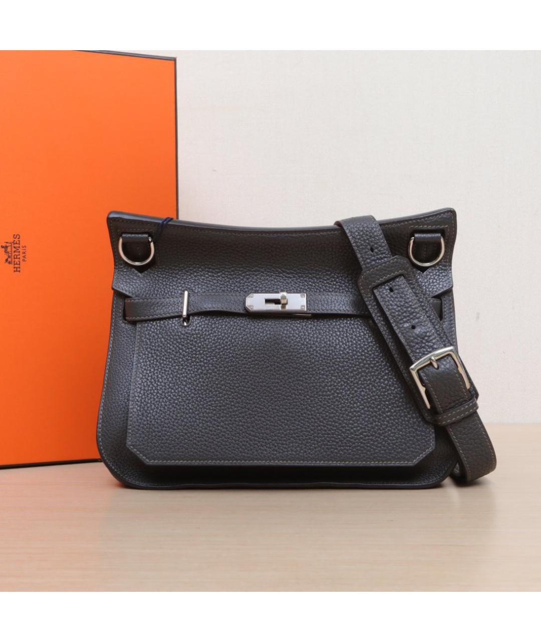 HERMES Антрацитовая кожаная сумка через плечо, фото 2