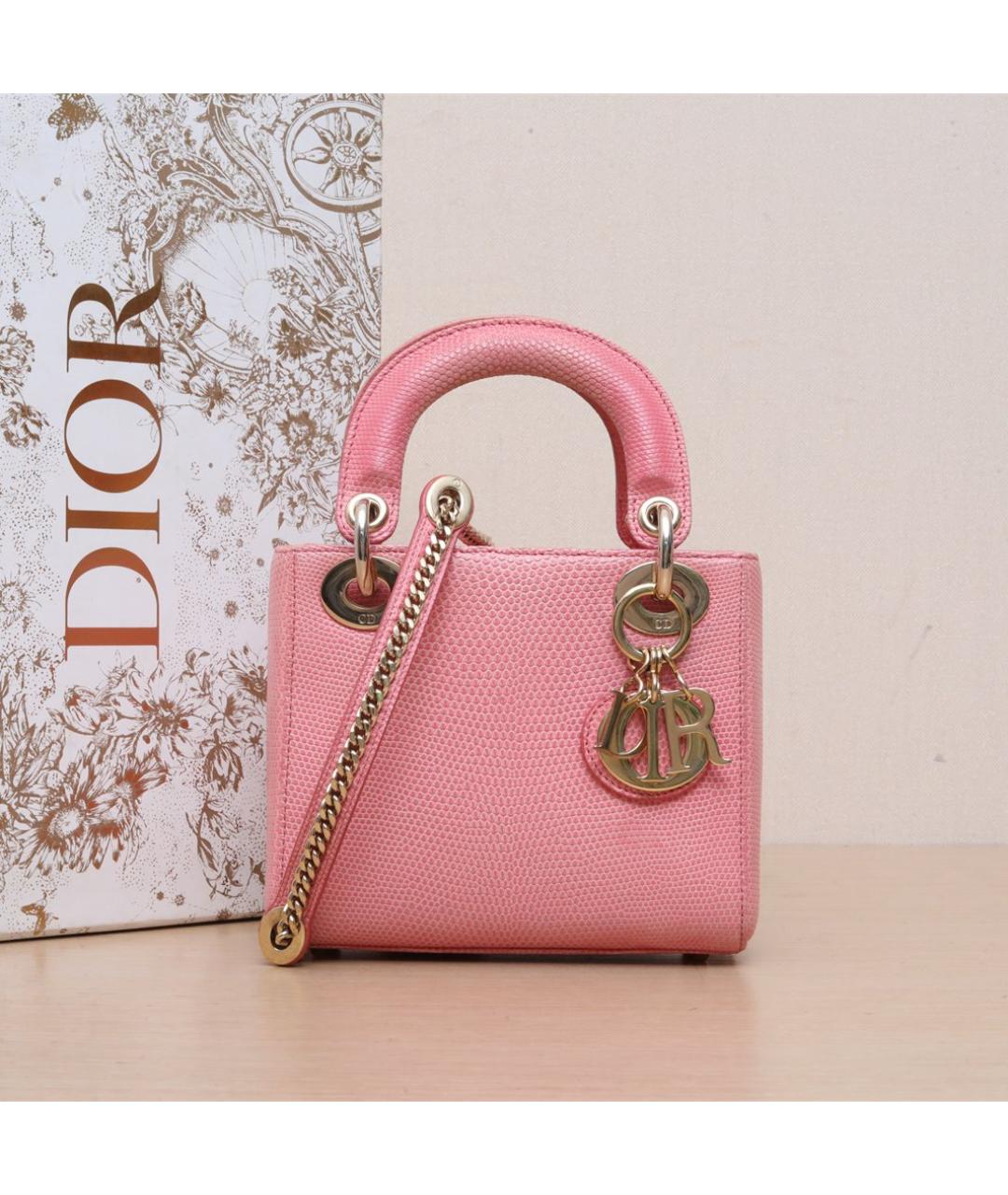 CHRISTIAN DIOR Розовая сумка с короткими ручками из экзотической кожи, фото 2