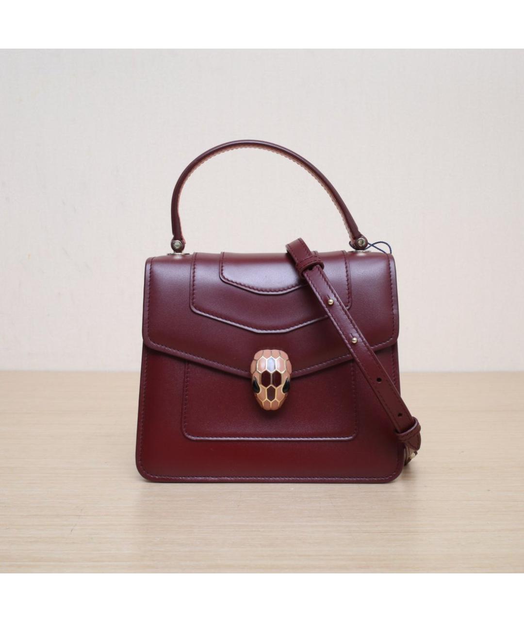 BVLGARI Бордовая кожаная сумка через плечо, фото 3