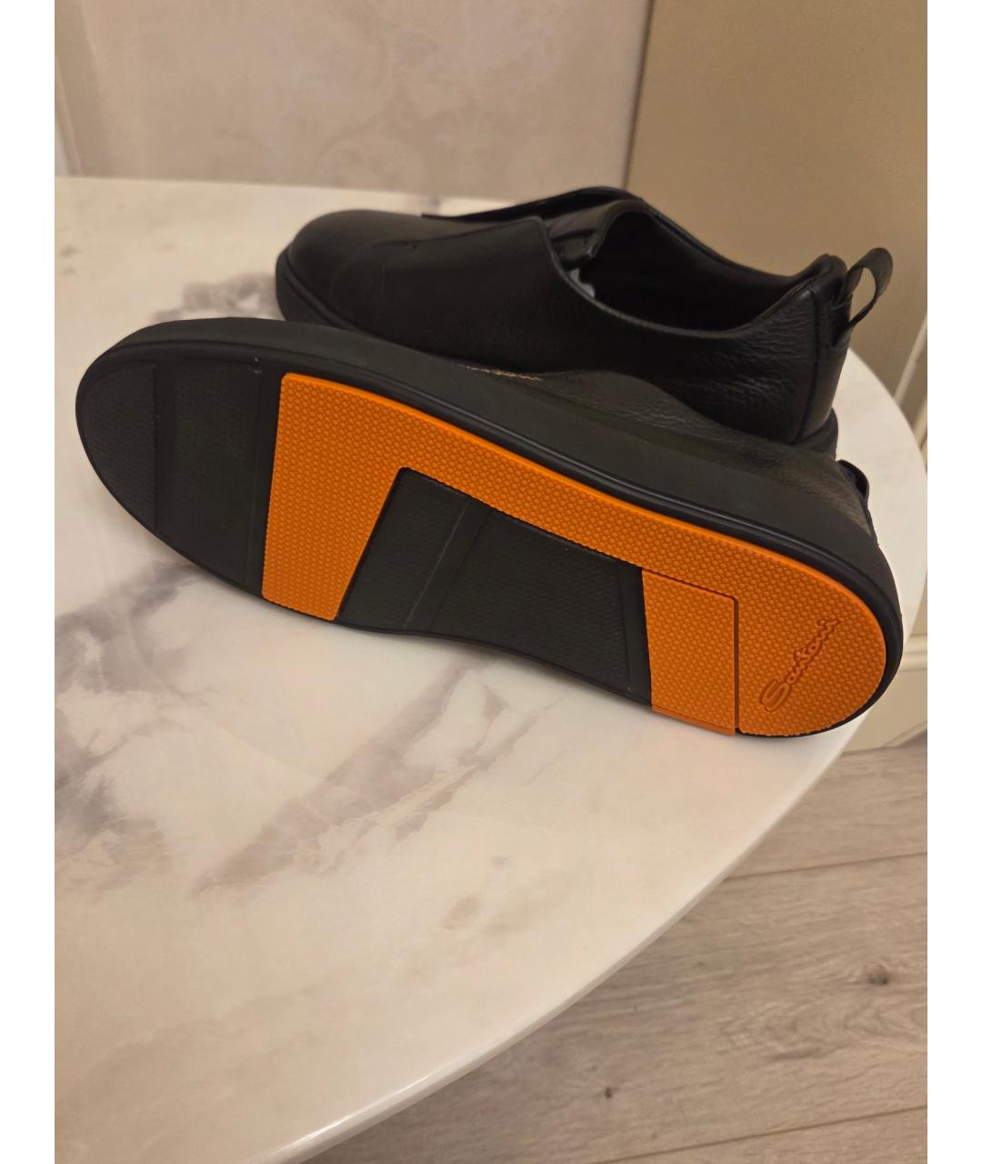 SANTONI Черные кожаные низкие кроссовки / кеды, фото 5