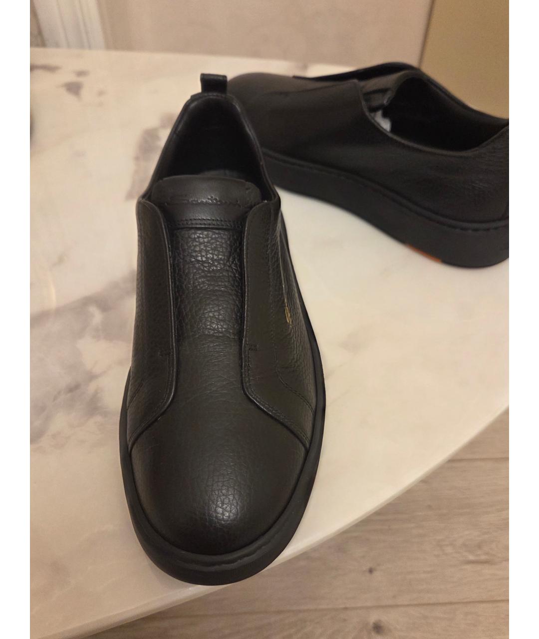 SANTONI Черные кожаные низкие кроссовки / кеды, фото 2