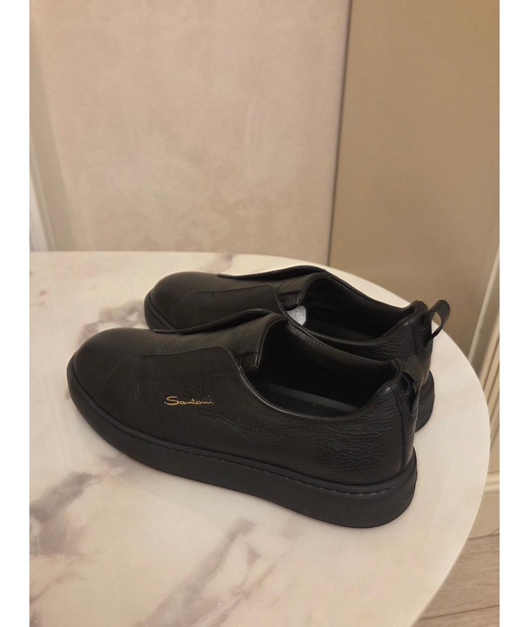SANTONI Черные кожаные низкие кроссовки / кеды, фото 3