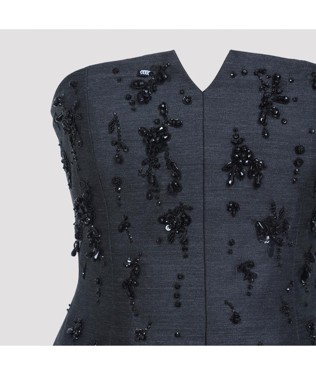 ALBERTA FERRETTI Темно-синее шерстяное коктейльное платье, фото 5