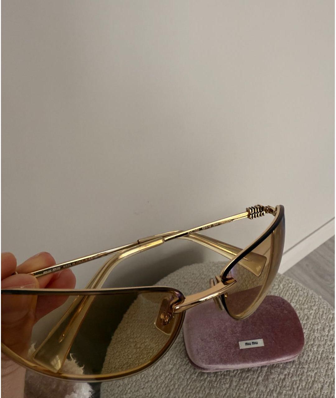MIU MIU Золотые металлические солнцезащитные очки, фото 6