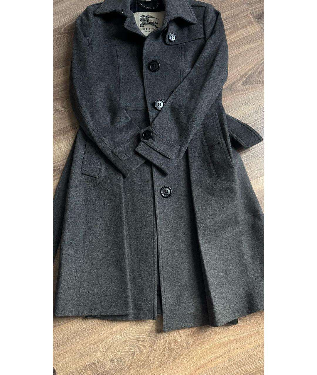 BURBERRY Серое шерстяное пальто, фото 4