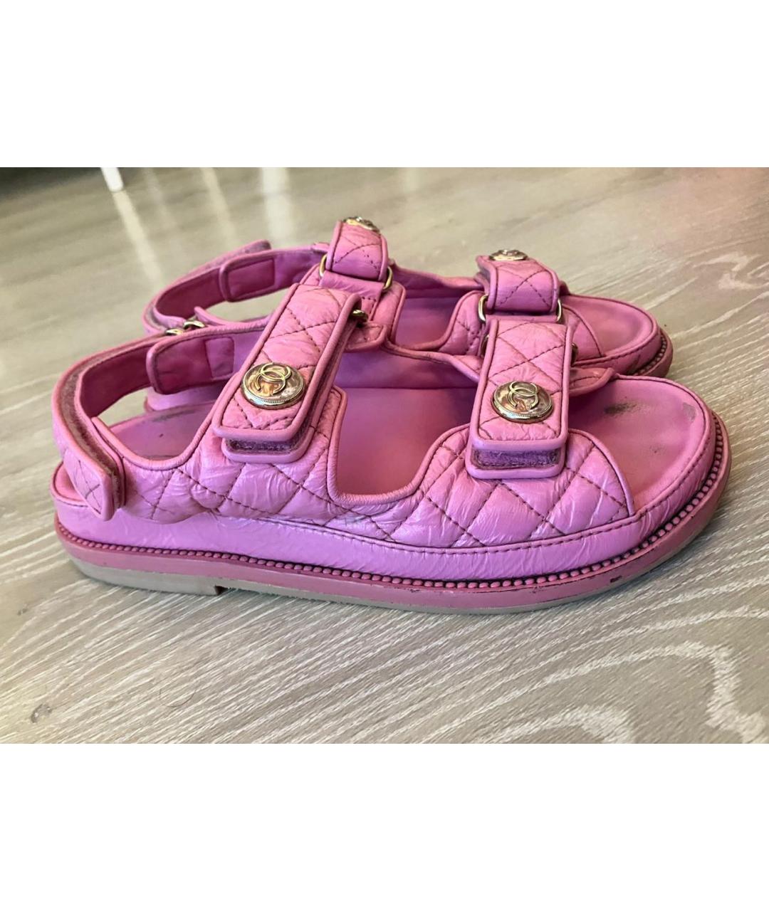CHANEL Розовые кожаные сандалии, фото 9