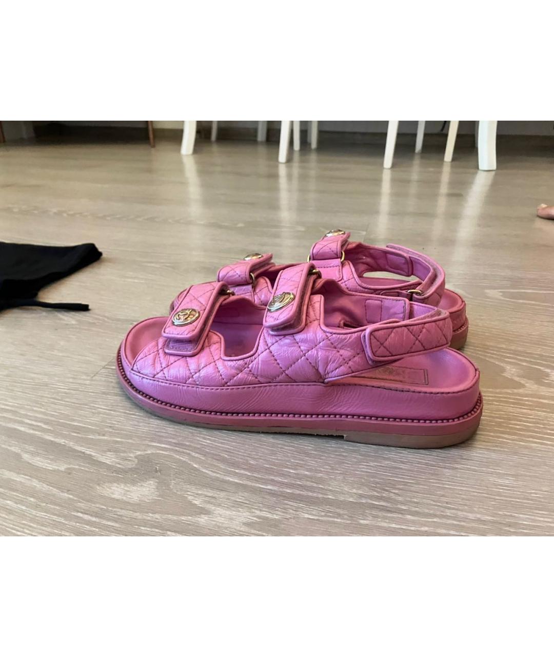 CHANEL Розовые кожаные сандалии, фото 4