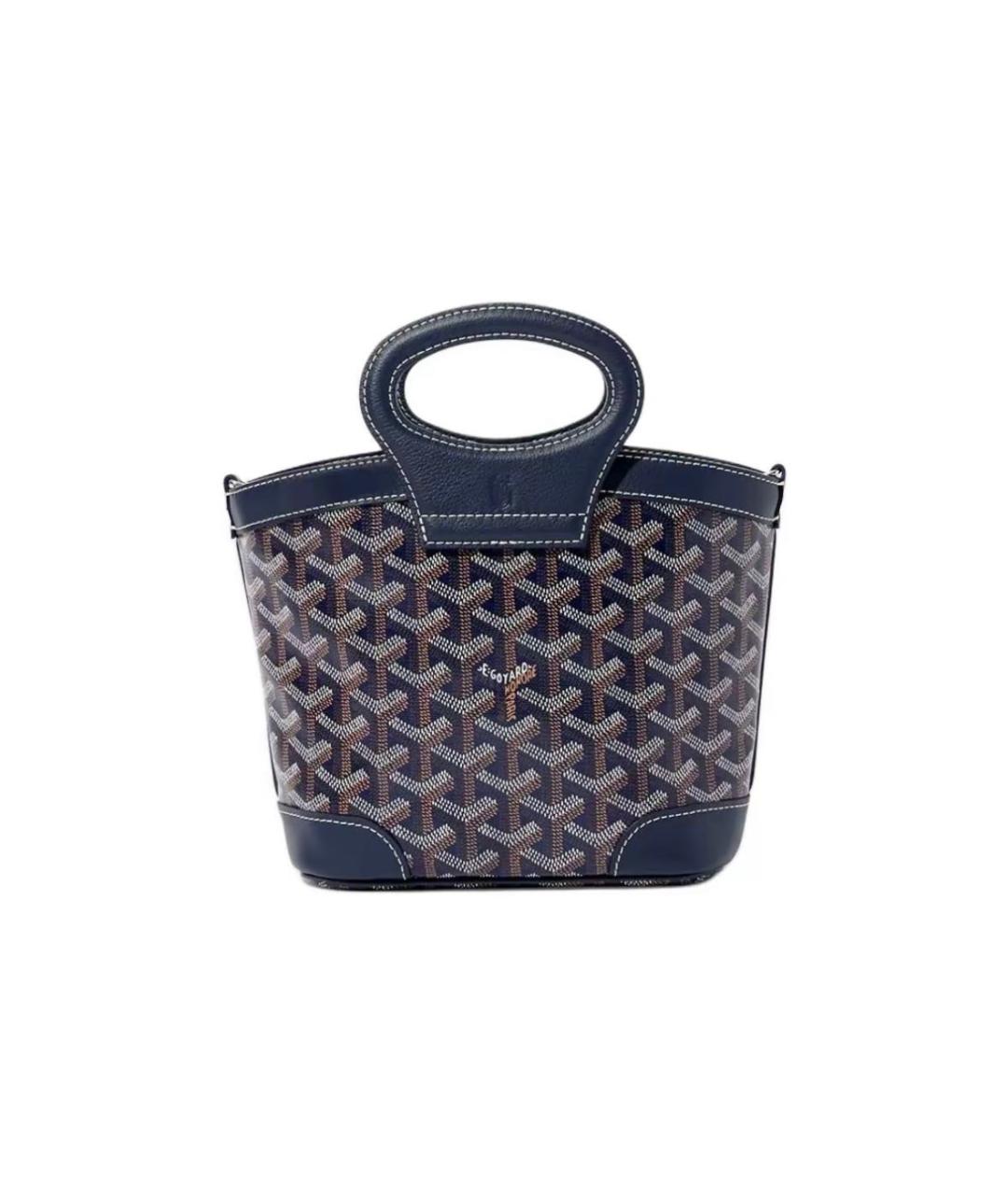 GOYARD Темно-синяя кожаная сумка с короткими ручками, фото 4
