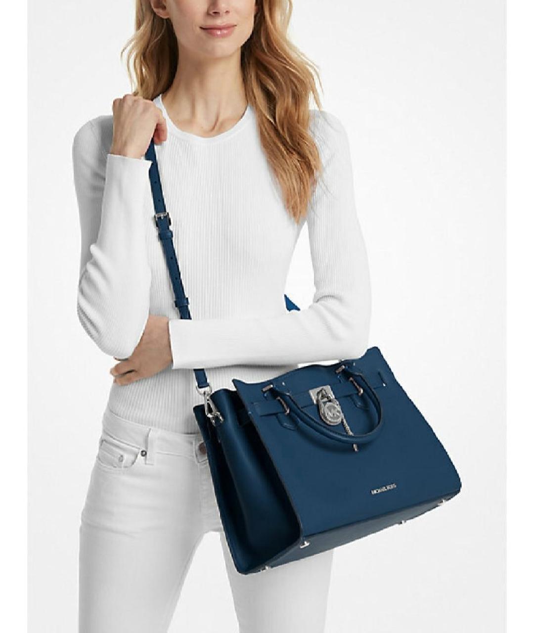 MICHAEL KORS Синяя кожаная сумка с короткими ручками, фото 3